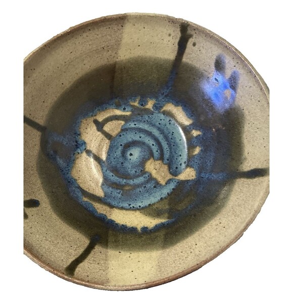 Hand Thrown Studio Art Pottery Bowl- Blue Abstract wash Drip Glazed Bowl VNT 11’ - Picture 13 of 16